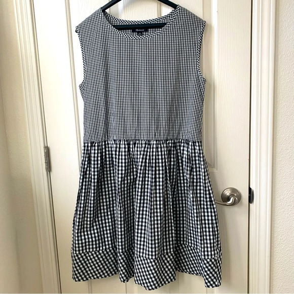 Madewell tie back gingham cotton summer mini dress XS black & white - Picture 2 of 6